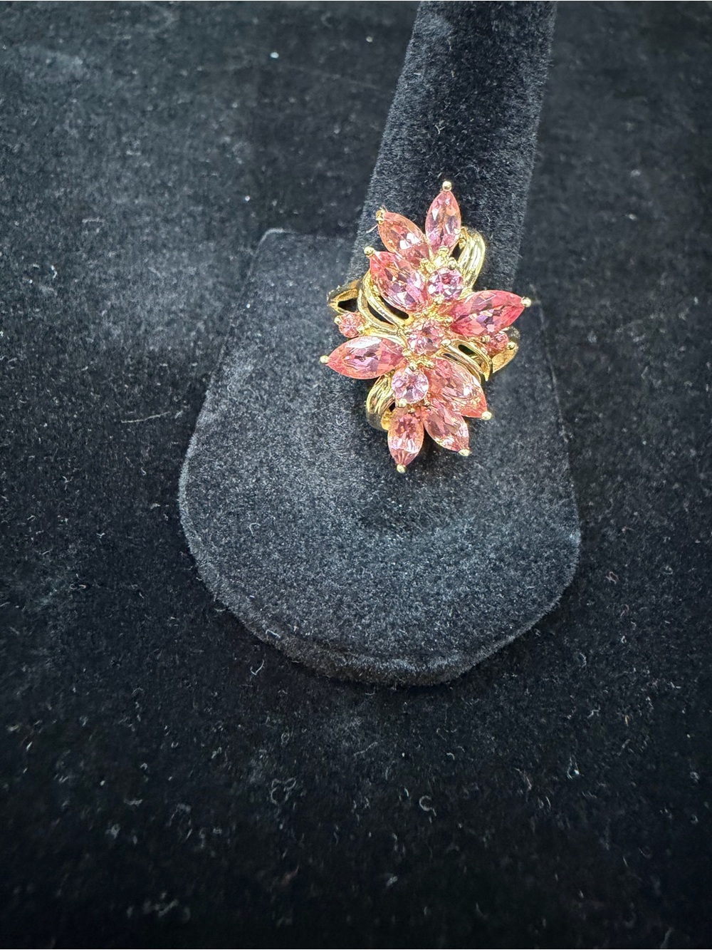 Vintage Estate 10k Gold Pink Simulated Topaz Cocktail Ring